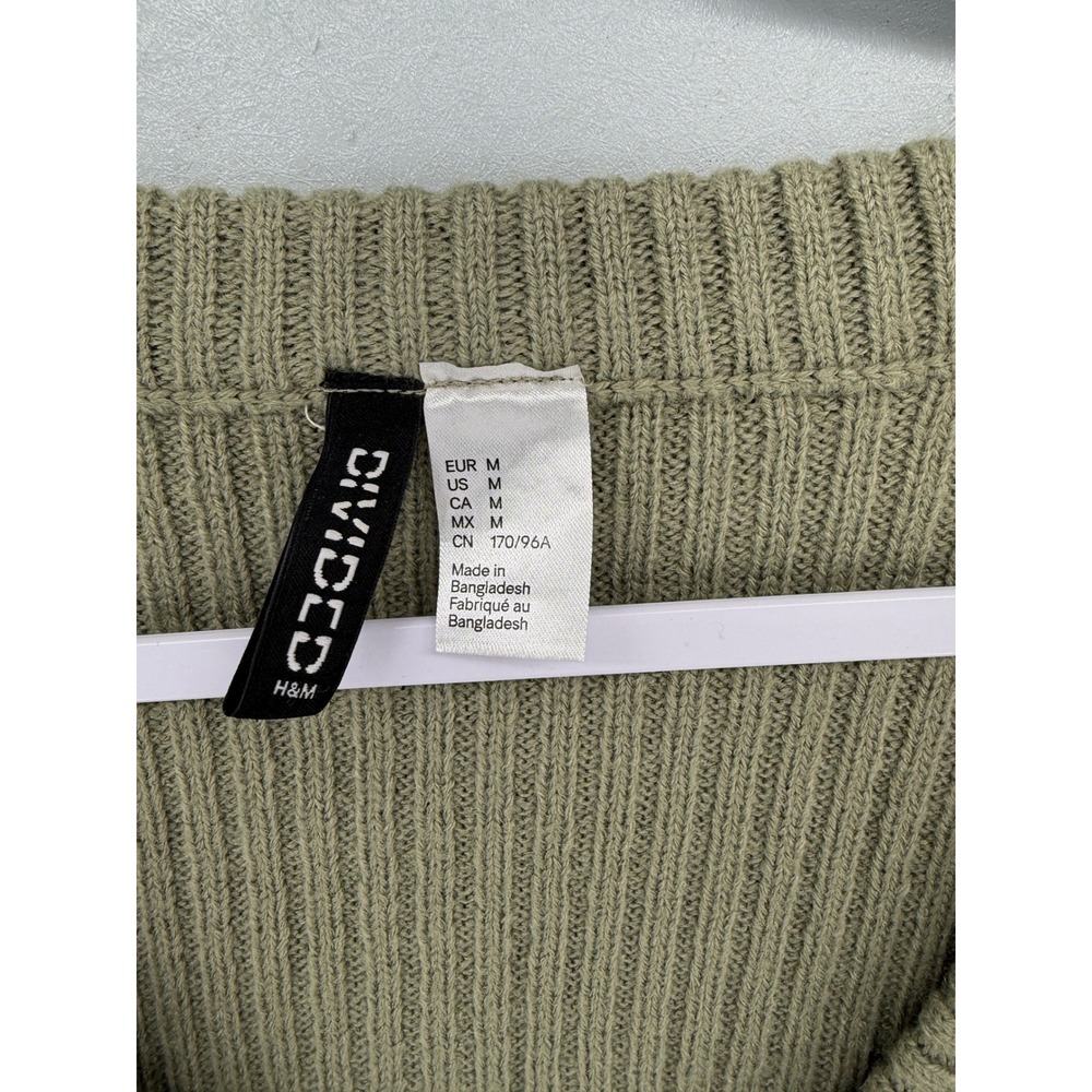 H&M Divided Womens Cardigan Olive Green Ribbed Cropped Knit Medium - Picture 5 of 5